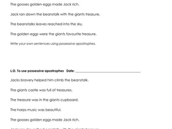 Possessive apostrophes Y2 SPaG worksheet