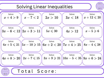 Solving Linear Inequalities - 20 Questions