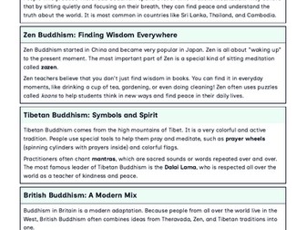 Types of Buddhism Worksheet