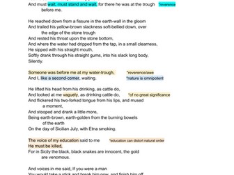 A /AS LEVEL ENGLISH LITERATURE "Snake" (D.H. Lawrence) analysis