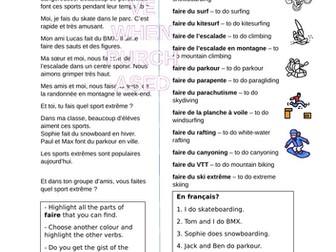 French faire hobbies worksheet