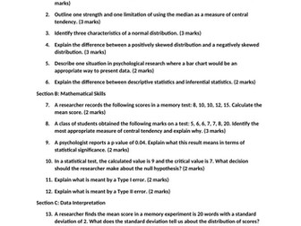 Retrieval Practice – Research Methods (Mathematical Skills) WITH ANSWERS - A Level Psychology