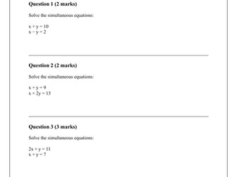 GCSE Simultaneous Equations Worksheet