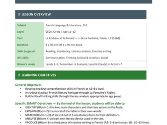 Kit Pédagogique _ Le Corbeau et le renard de Jean de la Fontaine _ FrançaisLanguePremière/FLE