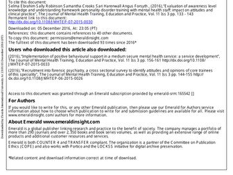 Evaluation of awareness level knowledge and understanding framework personality disorder training