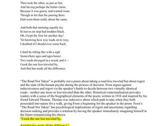 "THE ROAD NOT TAKEN" ROBERT FROST: A LEVEL analysis
