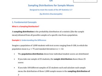 5.7 Sampling distribution for Sample means Mega Smart notes