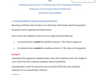 6.3 Justifying a Claim Based on a Confidence Interval for a Population Proportion AP Statistics