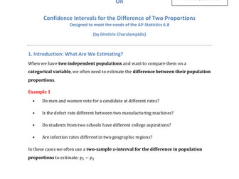 6.8 Confidence Intervals for the Difference of Two Proportions (AP Statistics Mega Smart notes)