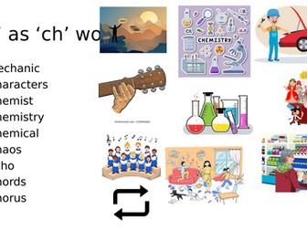 'c' sound written as 'ch' words with attached images