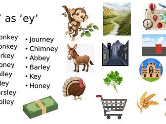 Words ending in 'ey' with associated images