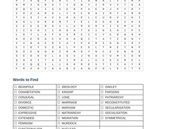 Families and households wordsearch