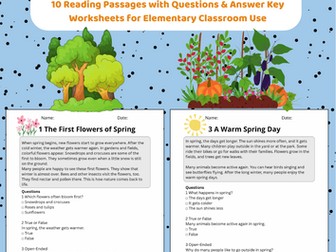 Reading Comprehension  Spring Worksheets (Ages 7–8) | 10 Texts & Questions