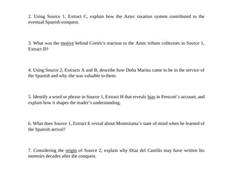 Cortes and the Fall of the Aztecs Source Analysis Worksheet