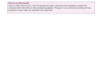 Love and Relationships - GCSE POETRY REVISION BOOKLET