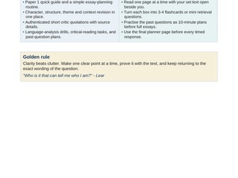 KING LEAR - A LEVEL REVISION BOOKLET