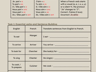 French -ER Verbs Present Tense: 3-Page Dyslexia-Friendly Workbook (A1/KS3)