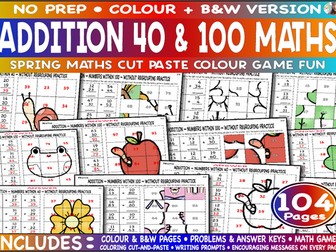 Maths Addition 40 & 100 Spring Cut Paste