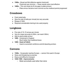 Edexcel History Warfare through time summary notes