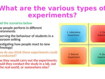 What are the types of experiments? Psychology - Research Methods (A01, A02 AND A03)