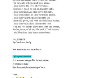 GCSE ENGLISH LITERATURE: comparing "How do I love thee?" with "Valentine"