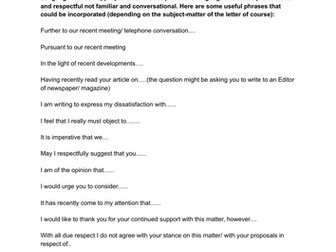 ENGLISH LANGUAGE AND LITERATURE: sentences for formal letter writing