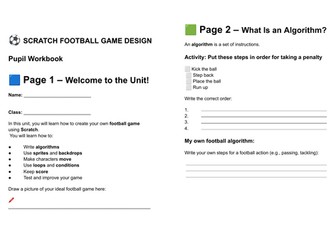 Scratch football themed SOW and pupil workbook