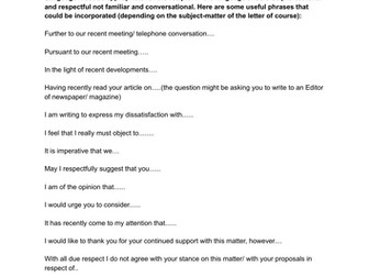GCSE ENGLISH LANGUAGE: example sentences for fomral letter writing
