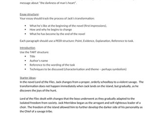 Lord of the Flies - Jack Essay Plan