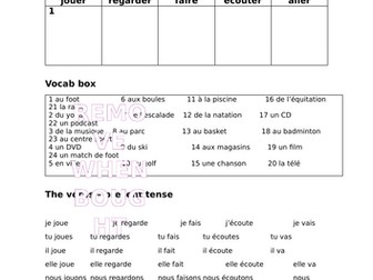 5 French hobby verbs and vocab sorting