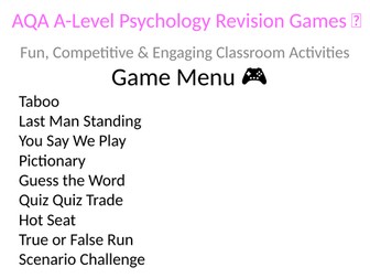 Psychology Revision Games - With Instructions (A-Level & GCSE)