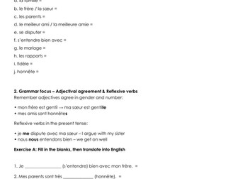 AQA GCSE French Revision worksheet - Identity & relationships