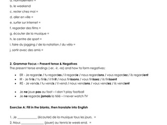 AQA GCSE French Revision Worksheet - Free time