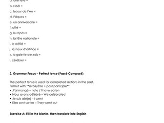 AQA GCSE French Revision Worksheet - Customs & Festivals