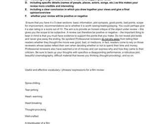 Writing an A* book or film review for WJEC GCSE DOUBLE AWARD ENGLISH