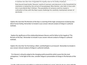 GCSE ENGLISH "THE REMAINS OF THE DAY" revision notes