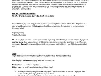 NODAIADAU ADOLYGU "O Ran" :TGAU Cymraeg  Uned 1 ; defnyddio Cymraeg uchelgeisiol a chywir
