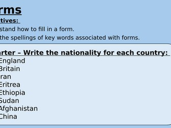 ESOL Entry 1 and Entry 2 forms lesson