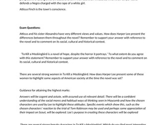 "To Kill a Mockingbird" GCSE revision sheet ENGLISH LITERATURE