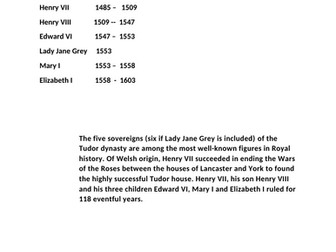 TEACHER RESOURCE: YEAR 8 HISTORY: Tudor Kings and Queens - a timeline with extensive facts