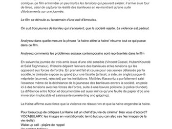 A /AS LEVEL FRENCH revision notes "La Haine"