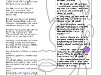 Reading comprehension - poetry: And Still I Rise by Maya Angelou 2d & 2f Black History Month