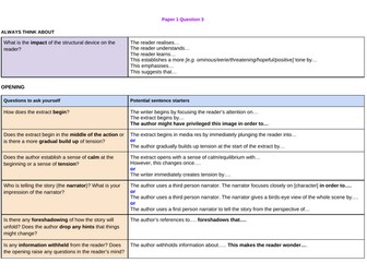 Eng Lang P1 Q3 (Structure) HAPs Scaffold - Questions + Sentence Starters