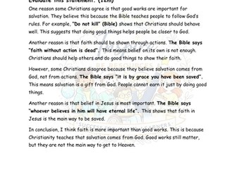 WAGOLL Grade 9 Grade 5 Model Answers – GCSE RS Christianity and Islam