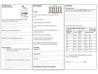 AQA Biology paper 1 Required practical revision mat