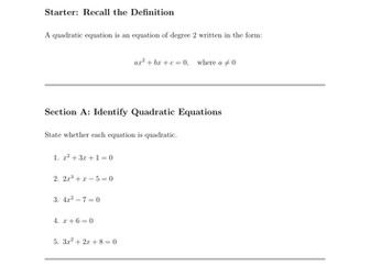 GCSE – Quadratics Worksheet: Quadratic Equations