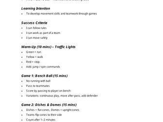 P.E Supply Cover Lesson Plan