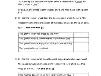 Coming Home Unit 1 Mock WJEC Lit & Lang