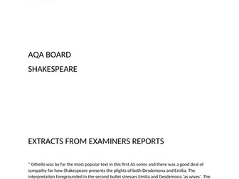 A /AS LEVEL ENGLISH LITERATURE "Othello" exam questions
