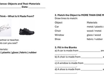 Year 1 Science: Objects and Their Materials Lesson 2 Worksheets